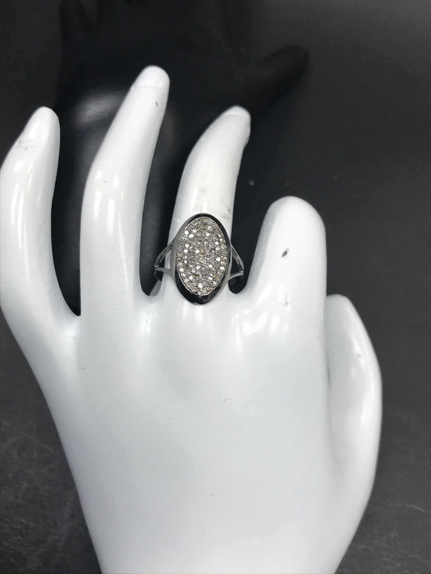 Oval Shape Silver Pave Diamond Ring .925 Oxidized Sterling Silver Diamond Ring, Genuine handmade pave diamond Ring