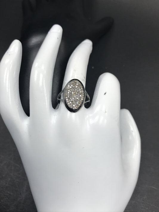 Oval Shape Silver Pave Diamond Ring .925 Oxidized Sterling Silver Diamond Ring, Genuine handmade pave diamond Ring