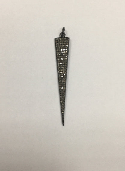 Diamond Spike Pendant, Pave Diamond Pendant,Pave Spike Necklace, Appx 46 x 8mm. Sterling Silver