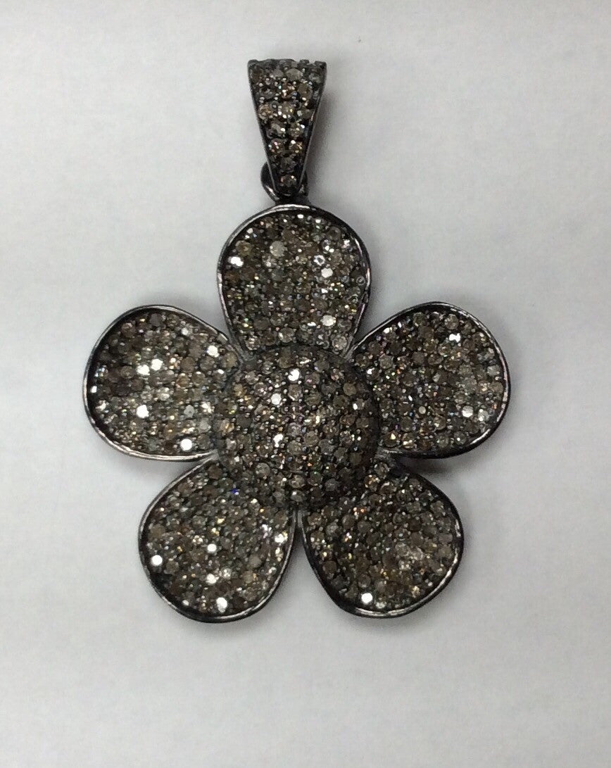 Flower Diamond Charm .925 Oxidized Sterling Silver Diamond Charms, Genuine handmade pave diamond Charm Size 27 x 37 MM