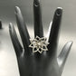 Flower Pave Diamond Ring .925 Oxidized Sterling Silver Diamond Ring, Genuine handmade pave diamond Ring Size Approx 1.08"(27 x 27 MM)