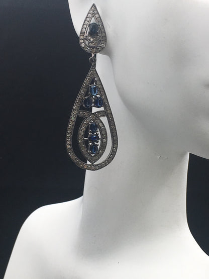 Diamond and Blue Sapphire Earrings