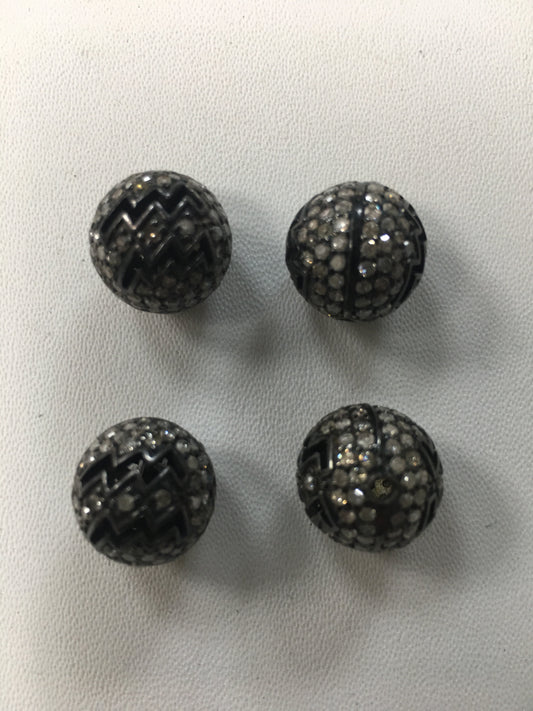 Round Shape Silver Pave Diamond Beads