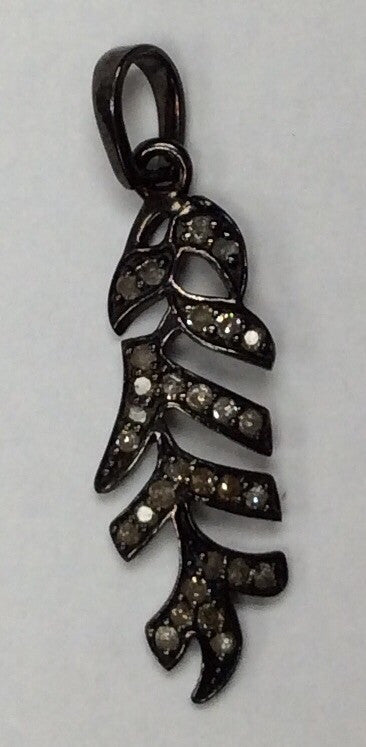 Leaf Diamond Charm .925 Oxidized Sterling Silver Diamond Charms, Genuine handmade pave diamond Charm Size Approx 1.24"( 8 x 31 mm)