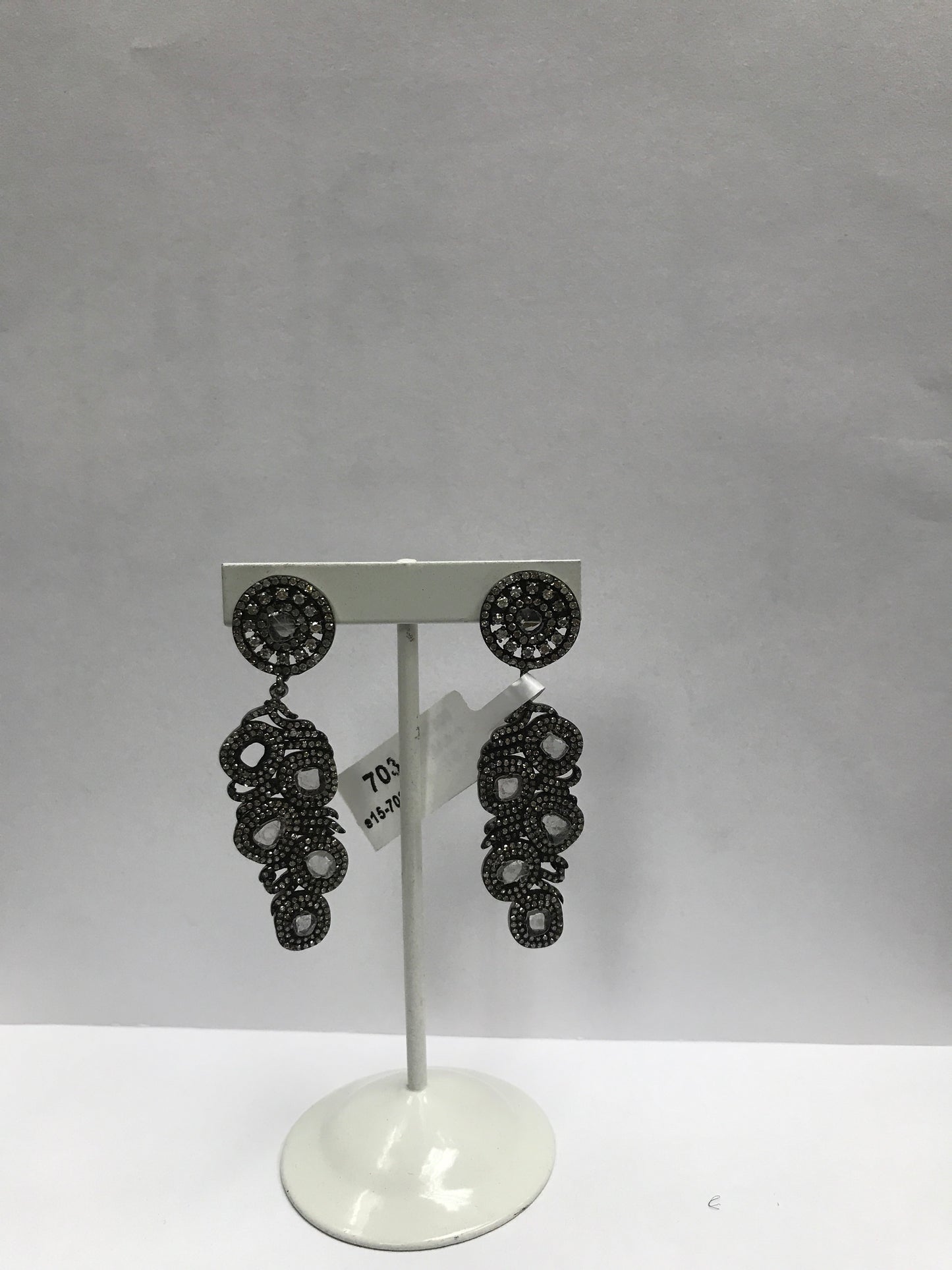 Silver Diamond Earring .925 Oxidized Sterling Silver Diamond Earring, Genuine handmade pave diamond Earring.