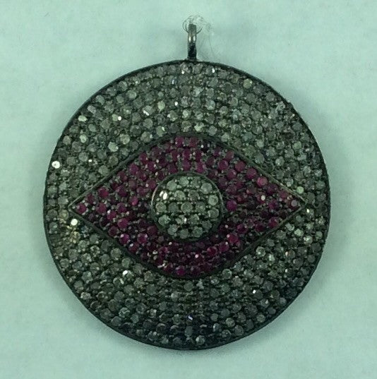 Evil Eye Diamond charm .925 Oxidized Sterling Silver Diamond Charms, Genuine handmade pave diamond Charm Size Approx 1.32"(33 MM)