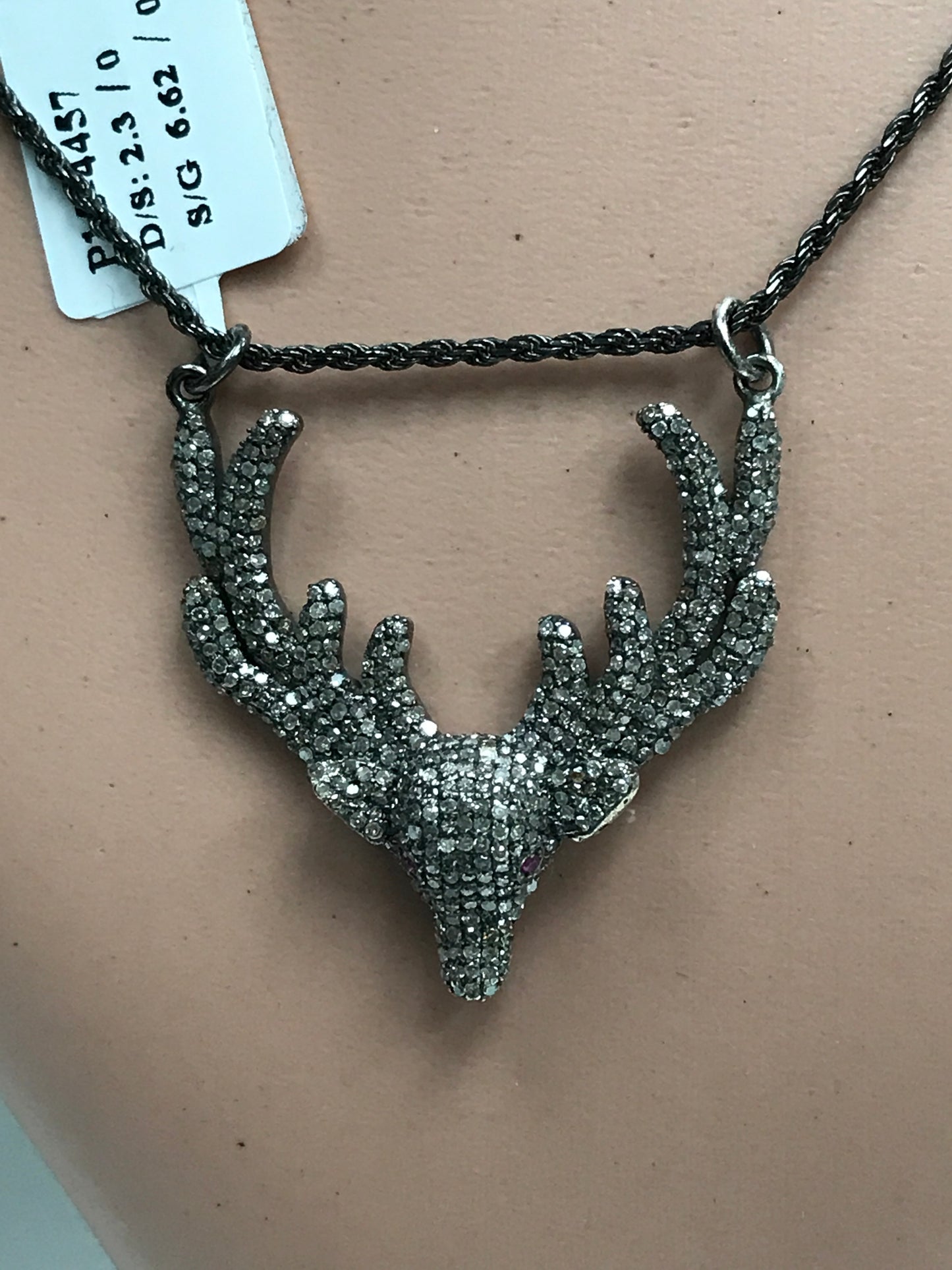 Deer Diamond Pendant .925 Oxidized Sterling Silver Diamond Pendant, Genuine handmade pave diamond Pendant Size Approx 35 x 35 mm