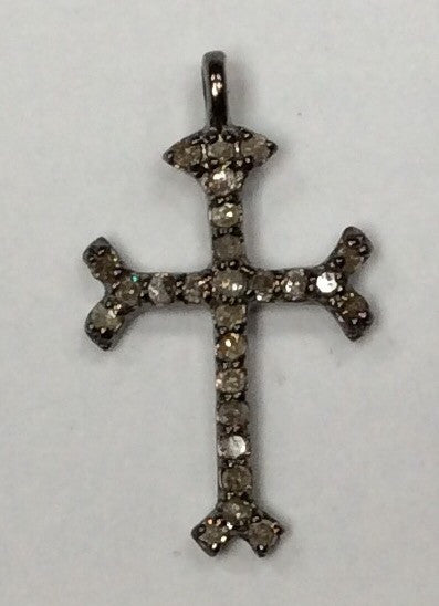 Pave Diamond Pendant, Pavé Cross Pendant, Diamond Cross Pendant, Pave Cross Charm, Approx 0.76''(11x19mm) Oxidized Silver