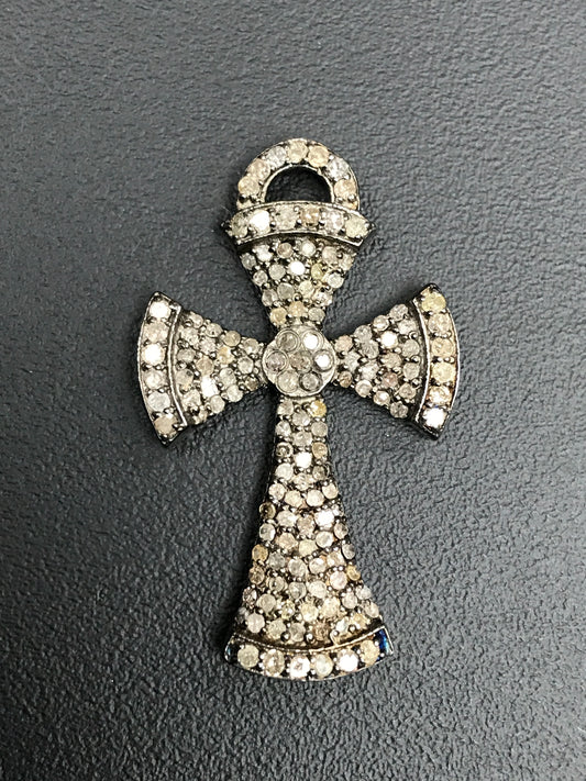 Pave Diamond Pendant, Pavé Cross Pendant, Diamond Cross Pendant, Pave Cross Charm, Approx 1.28''19 x 32mm) Oxidized Silver