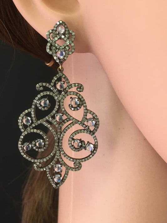 Diamond Rainbow Moon Stone Earring