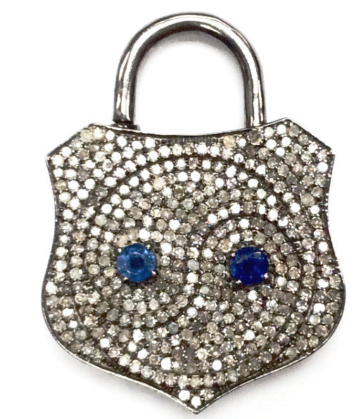 Lock Shaped Diamond Charm .925 Oxidized Sterling Silver Diamond Charms, Genuine handmade pave diamond Charm Size Approx 1.64"(41 x 30 MM)