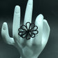 Flower Black Spinal Ring .925 Oxidized Sterling Silver Black Spinal Ring, Genuine handmade pave Black Spinal Ring Size Approx(36x34 mm)