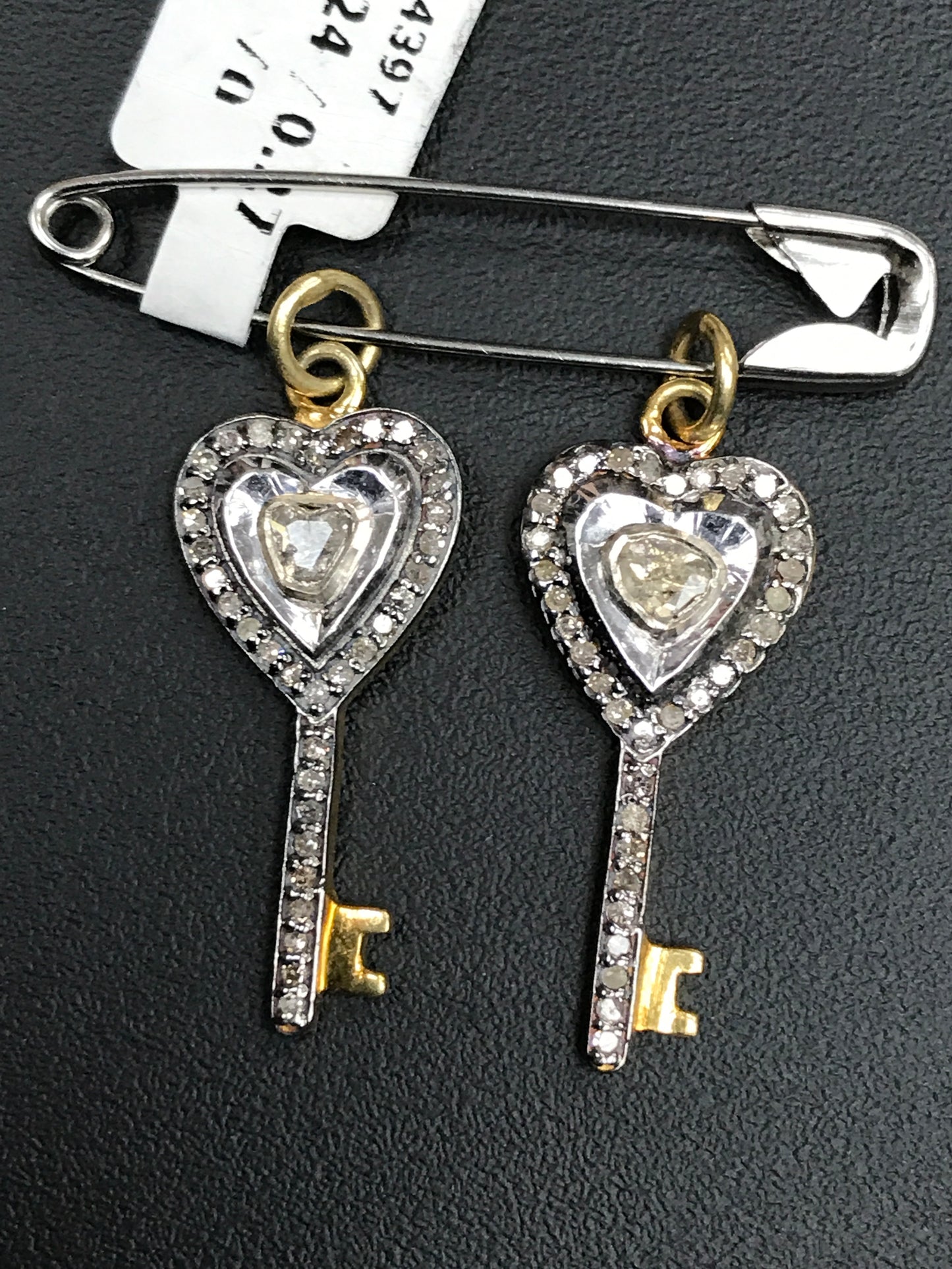 Key Diamond Pendants .925 Oxidized Sterling Silver Diamond Pendants, Genuine handmade pave diamond Pendant Size Approx 1.04"(13 x 26 MM)
