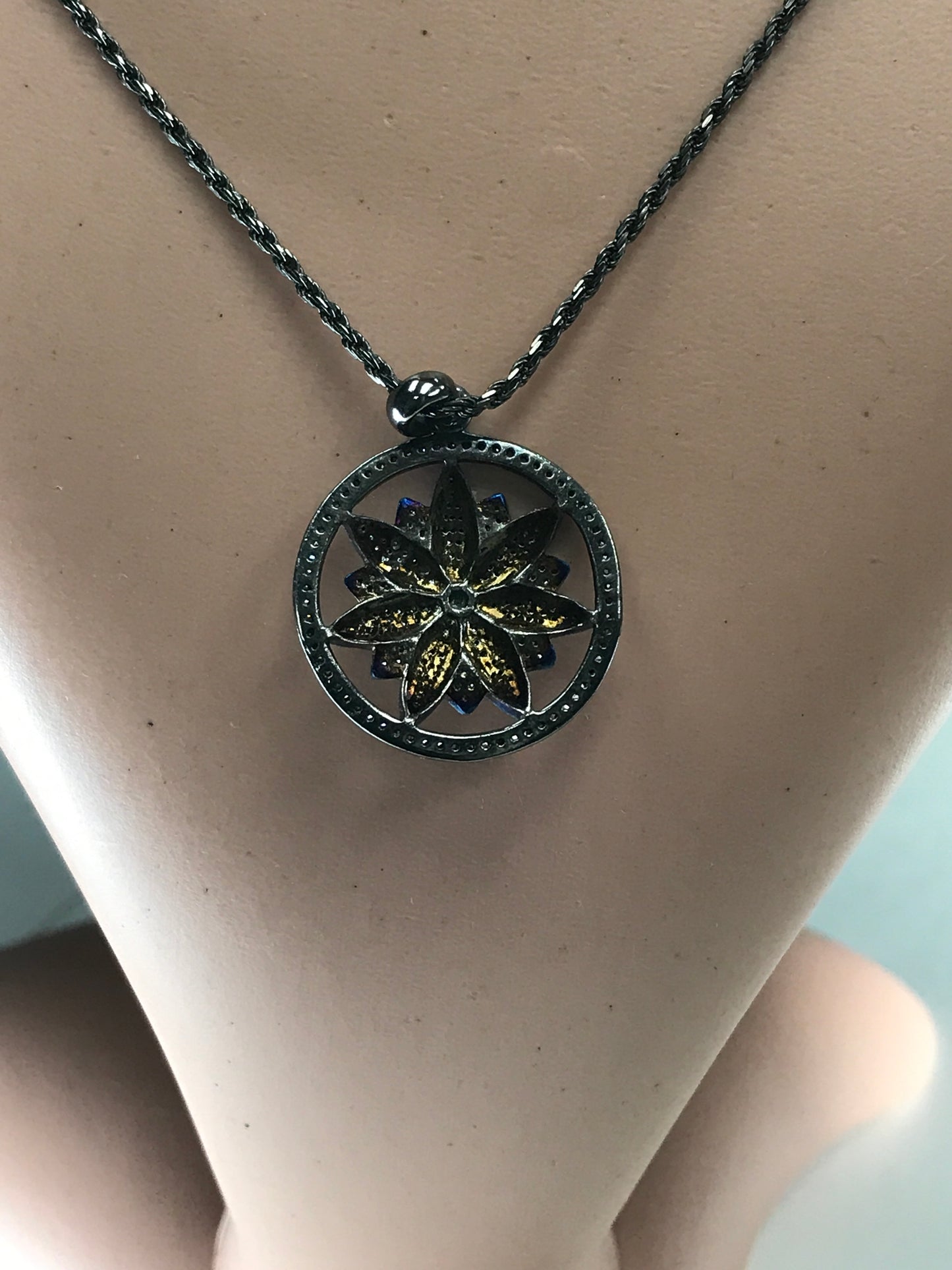 Flower on Disc Diamond Pendant