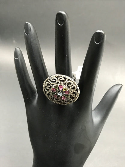 DIAMOND AND MULTI TOURMALINE RINGS