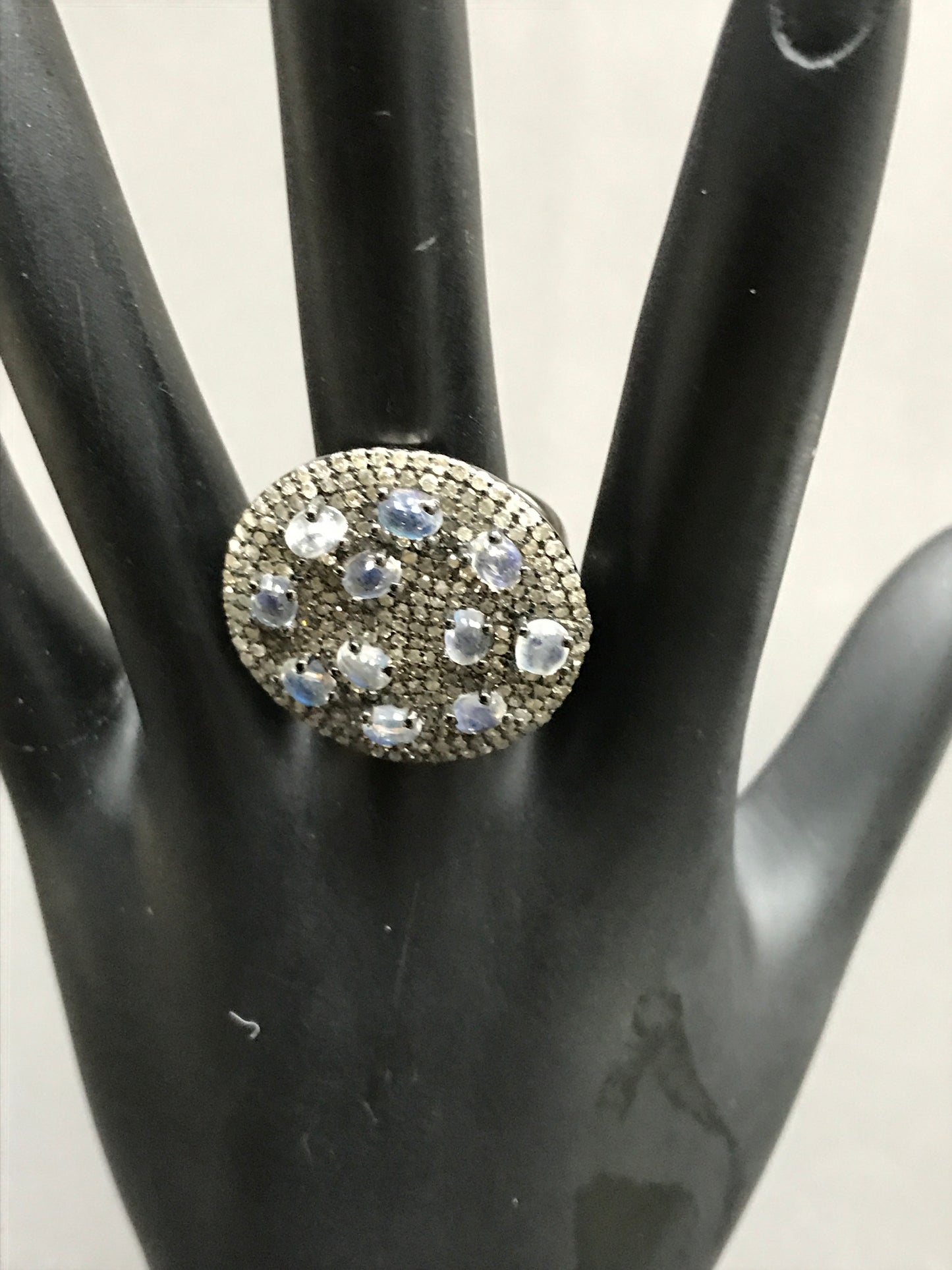Diamond and Silver Rainbow Moonstone Rings