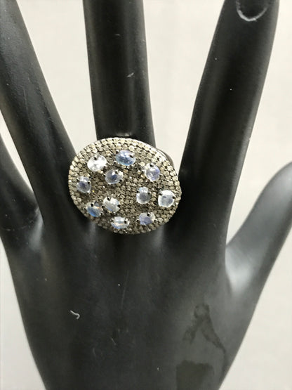 Diamond and Silver Rainbow Moonstone Rings