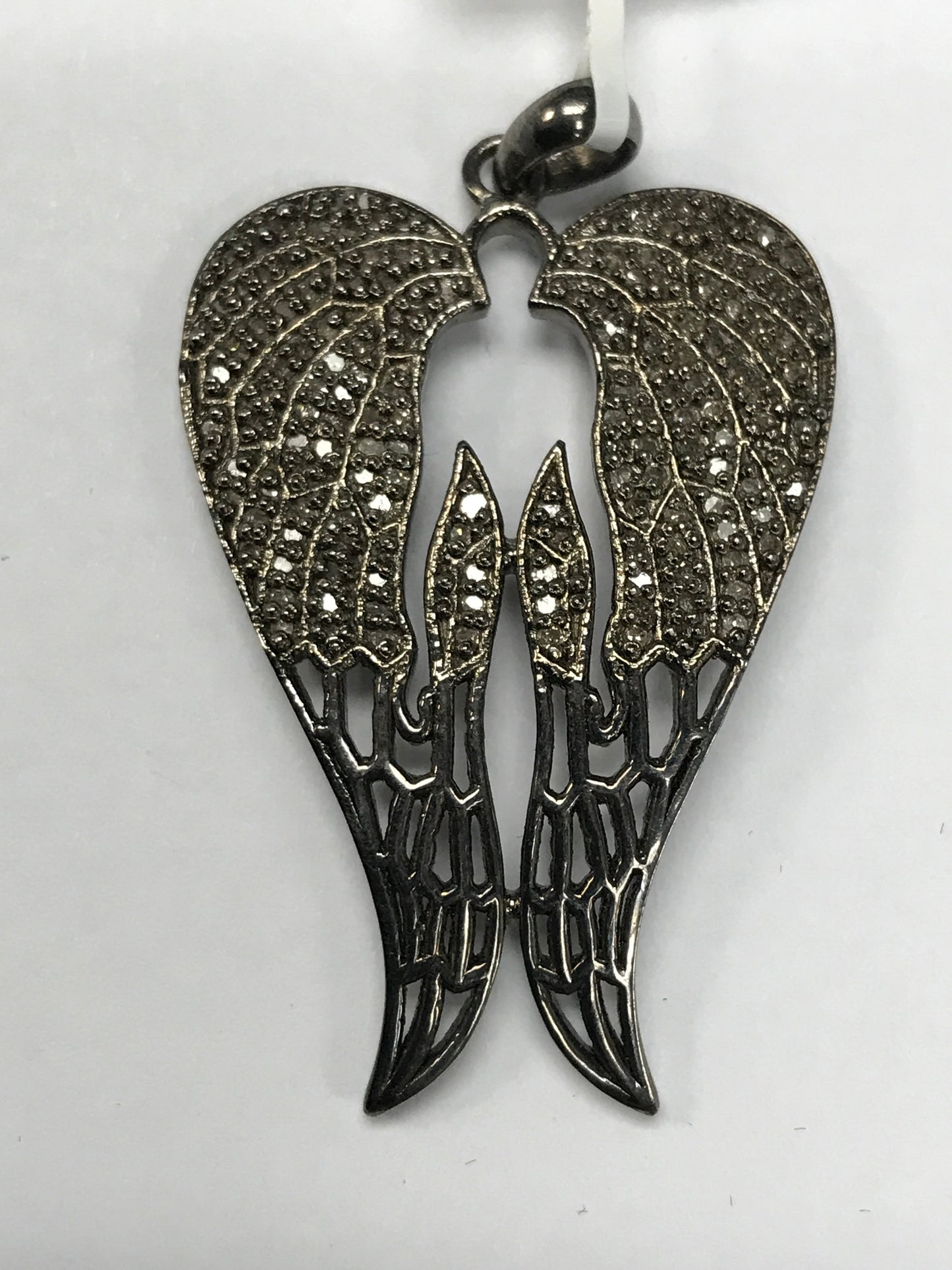 Cross Wings Diamond Pendant .925 Oxidized Sterling Silver Diamond Pendant, Genuine handmade pave diamond Pendant Size 1.52"(27 x 38 mm)