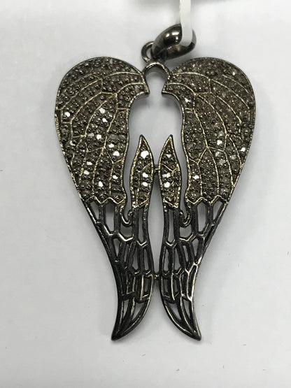 Cross Wings Diamond Pendant .925 Oxidized Sterling Silver Diamond Pendant, Genuine handmade pave diamond Pendant Size 1.52"(27 x 38 mm)