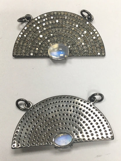 Silver Diamond Pendant .925 Oxidized Sterling Silver Diamond Pendant, Genuine handmade pave diamond Pendant Size Approx 1.40"(17 x 35 MM)