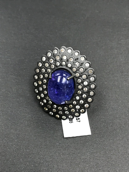 Pave Diamond Ring .925 Oxidized Sterling Silver Diamond Ring, Genuine handmade pave diamond Ring