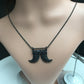 Horns Shaped Black Spinal Charm, Pave Black Spinel ,Approx 1.76'' ( 44 x 28 mm) Oxidized Silver, Silver ,Black Spinel