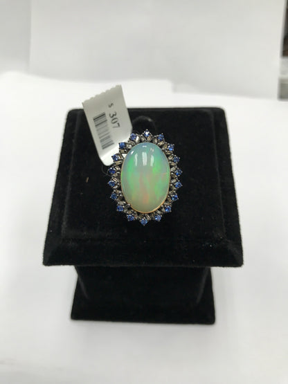 Opal and Blue Sapphire Ring With Diamond