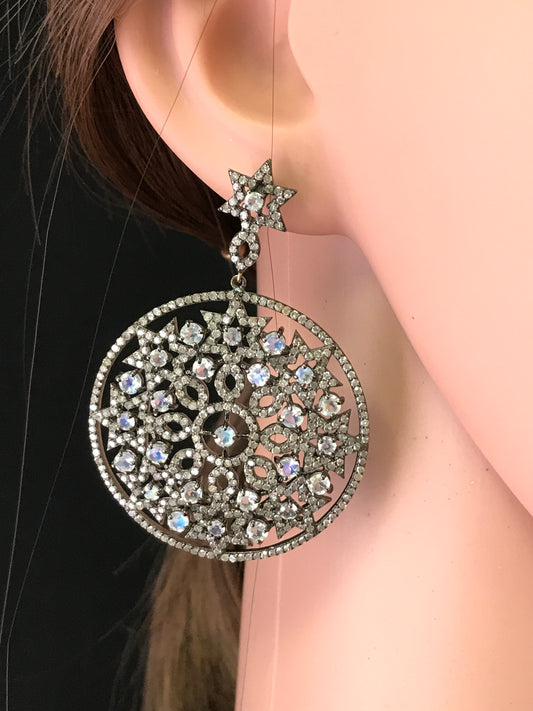 Diamond and Silver White Rainbow Moon Earring