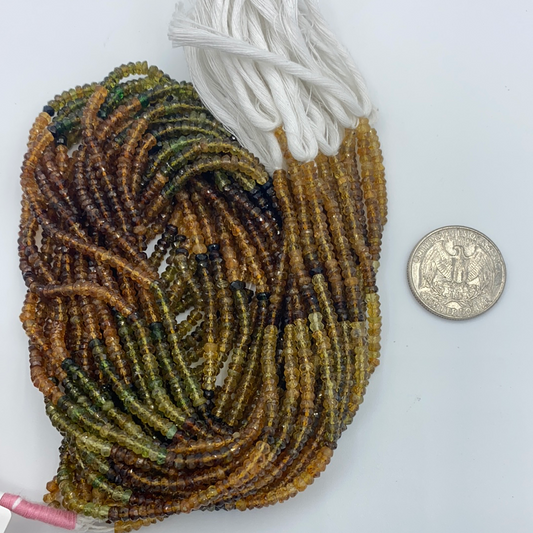 Yellow Tourmaline Roundel Beads Facetted 3-4mm