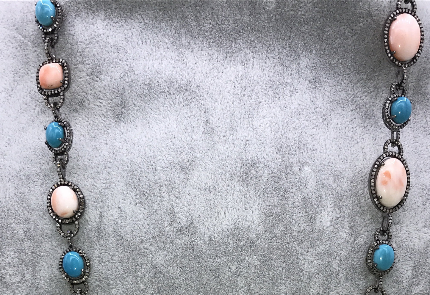 Pink Coral and Turquoise Natural Designer Necklace with Diamonds