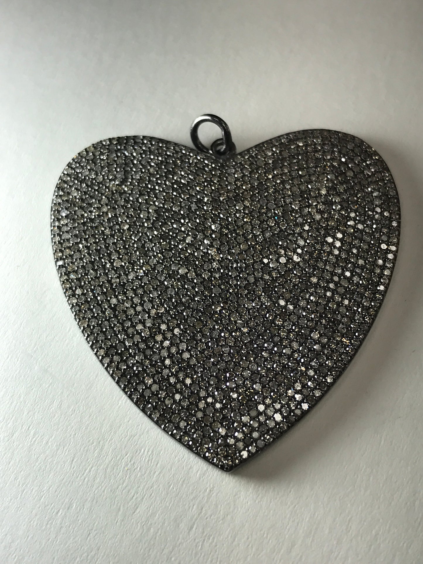 Diamond Full Heart Shape Pendant, Pave Diamond Pendant, Pave Full Heart Shape Necklace, Approx 40 x 40mm. Sterling Silver