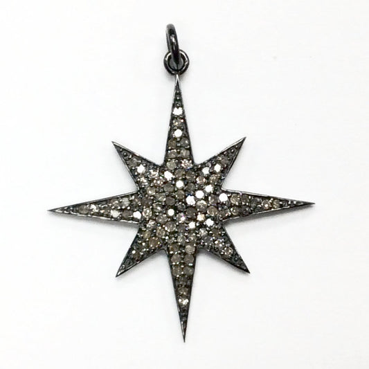 Star Shape Diamond Pendant .925 Oxidized Sterling Silver Diamond Pendant, Genuine handmade pave diamond Pendant.