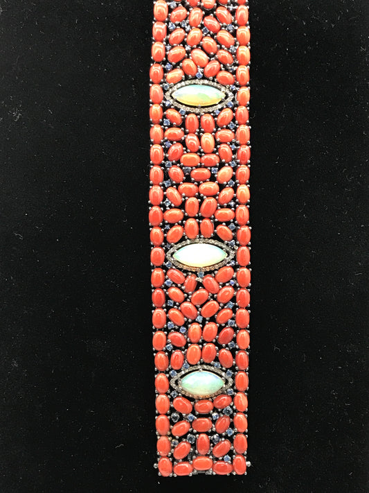 Coral & opal diamond bracelet
