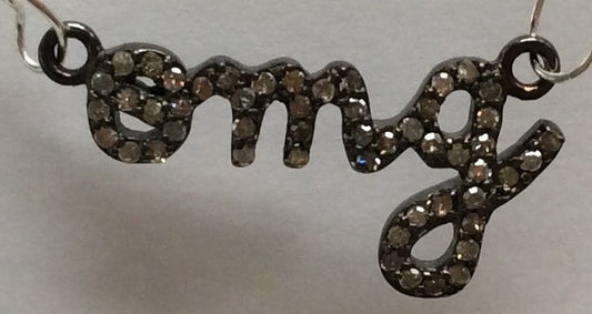OMG Diamond Charm .925 Oxidized Sterling Silver Diamond Charms, Genuine handmade pave diamond Charm Size Approx 1.04"(26 x 14 MM)