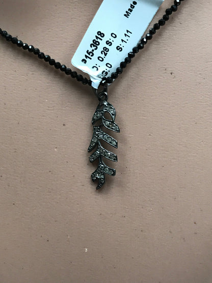 Leaf Diamond Charm .925 Oxidized Sterling Silver Diamond Charms, Genuine handmade pave diamond Charm Size Approx 1.24"( 8 x 31 mm)