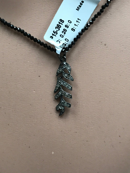 Leaf Diamond Charm .925 Oxidized Sterling Silver Diamond Charms, Genuine handmade pave diamond Charm Size Approx 1.24"( 8 x 31 mm)