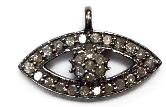 Evil Eye Diamond Charm .925 Oxidized Sterling Silver Diamond Charms