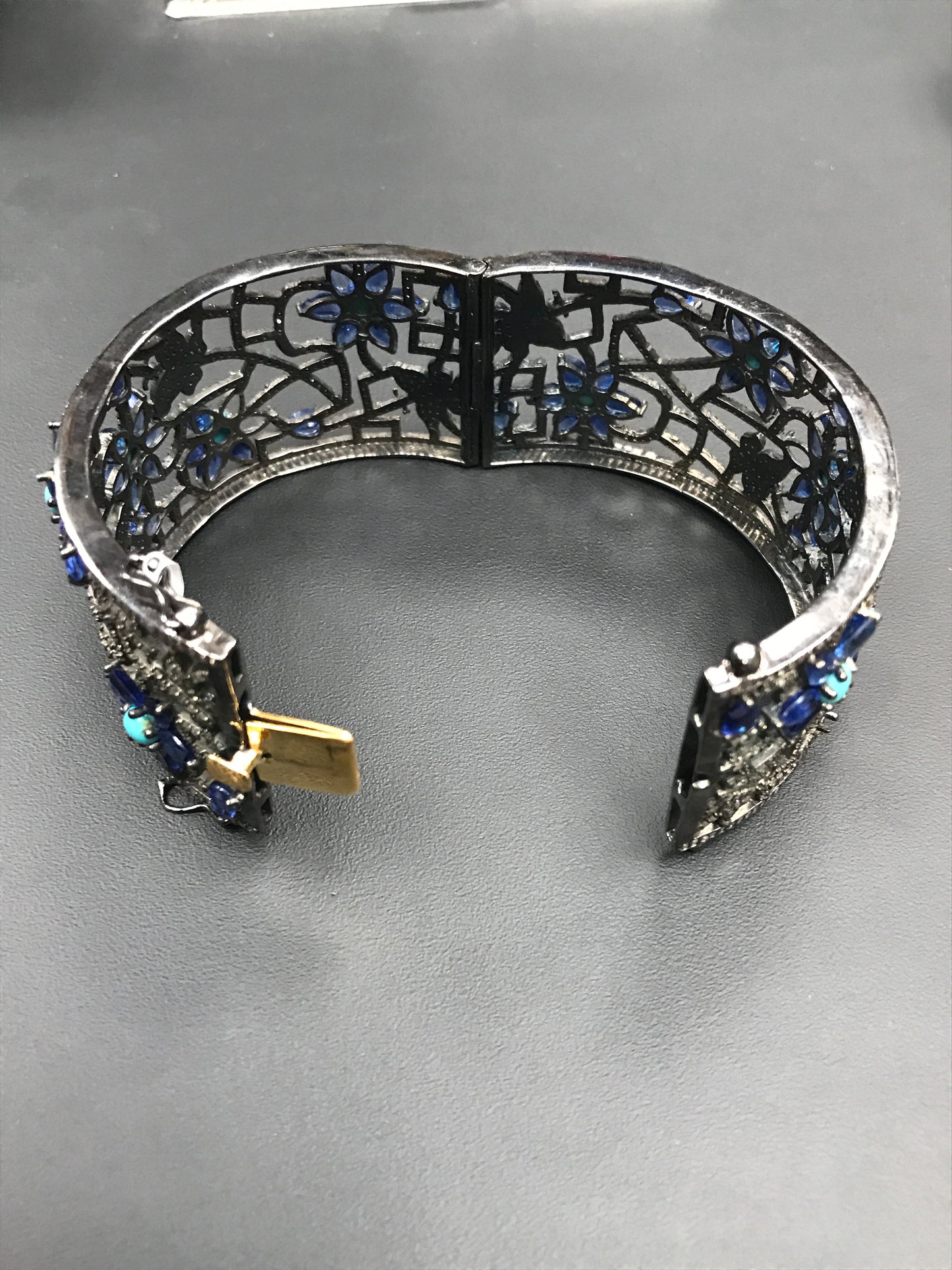 Diamond And Natural Sleeping Beauty Turquoise Bangle