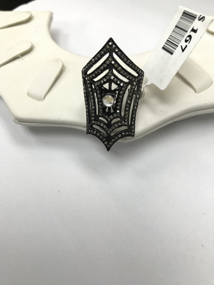 Pave Diamond Ring .925 Oxidized Sterling Silver Diamond Ring, Genuine handmade pave diamond Ring Size Approx 1.44"(21 x 36 MM)