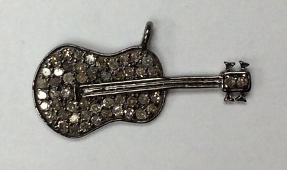 Guitar Diamond Charm .925 Oxidized Sterling Silver Diamond Charms, Genuine handmade pave diamond Charm Size Approx 1.0"(11 x 25 MM)