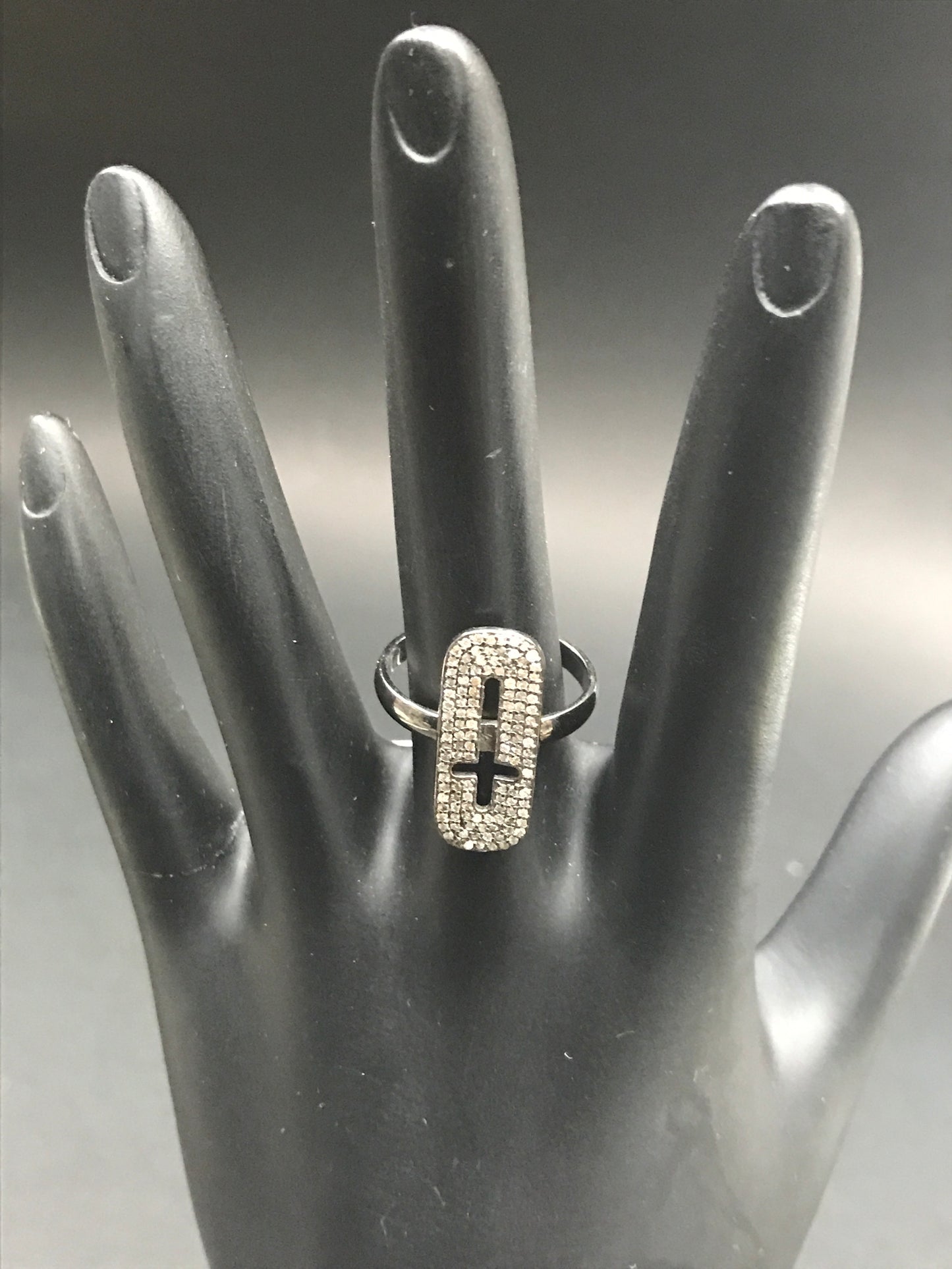 Rectangle With Hollow Cross Diamond Ring
