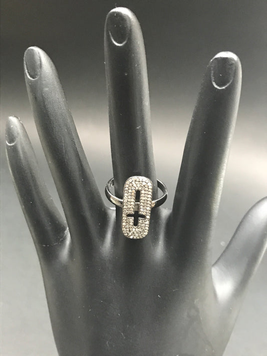 Rectangle With Hollow Cross Diamond Ring