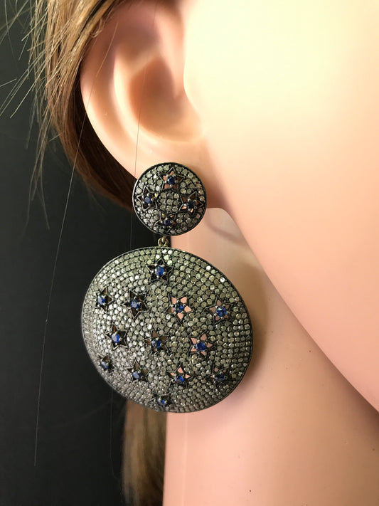 Blue Sapphire and Diamond Earrings
