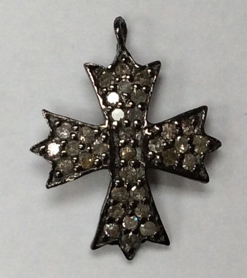 Pave Diamond Pendant, Pavé Cross Pendant, Diamond Cross Pendant, Pave Cross Charm, Approx 0.56''(14x14mm) Oxidized Silver