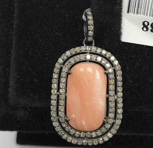 Pink Coral studed with Diamond hand crafted over Sterling silver