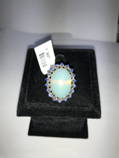 Opal and Blue Sapphire Ring With Diamond