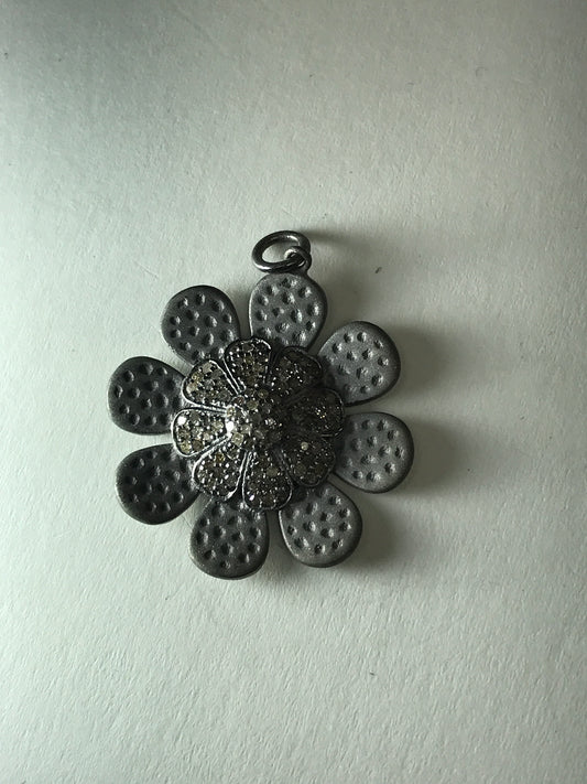 Flower Silver Pave Diamond Pendant
