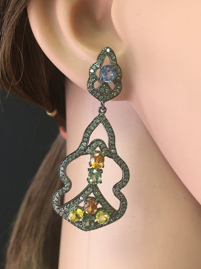 Diamond And Sapphire Art Deco Earrings