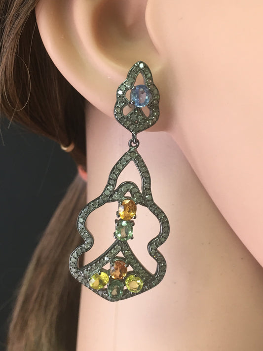 Diamond And Sapphire Art Deco Earrings