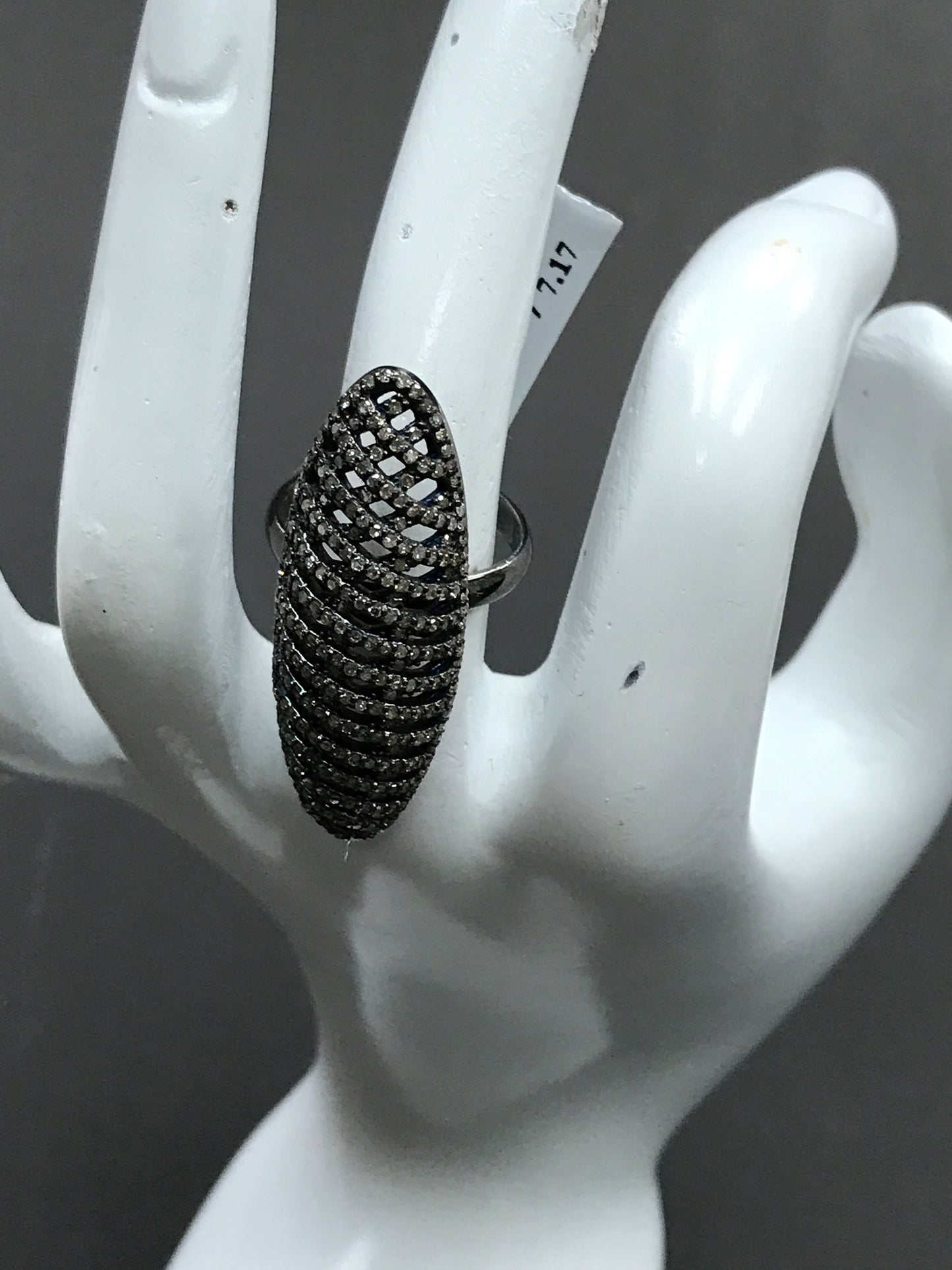 Pave Diamond Ring .925 Oxidized Sterling Silver Diamond Ring, Genuine handmade pave diamond Ring Size Approx 1.56"(39 MM)